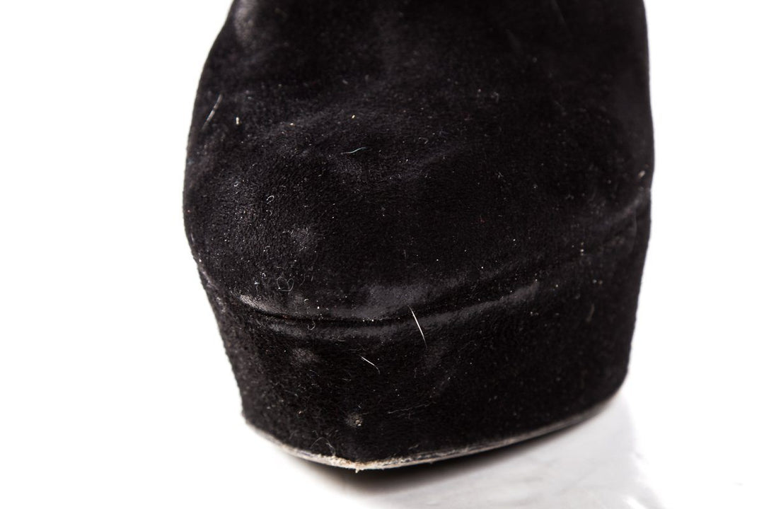 Sergio Rossi Black Suede Round-Toe Platform Knee-High Boots Sale