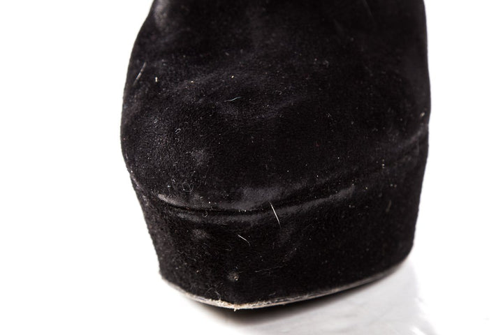 Sergio Rossi Black Suede Round-Toe Platform Knee-High Boots Sale