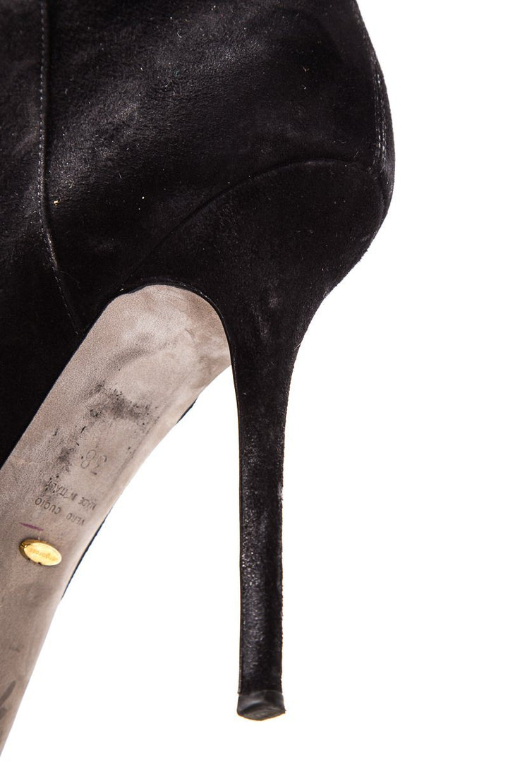 Sergio Rossi Black Suede Round-Toe Platform Knee-High Boots Sale