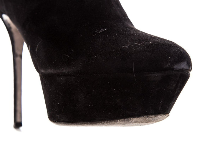 Sergio Rossi Black Suede Round-Toe Platform Knee-High Boots Sale