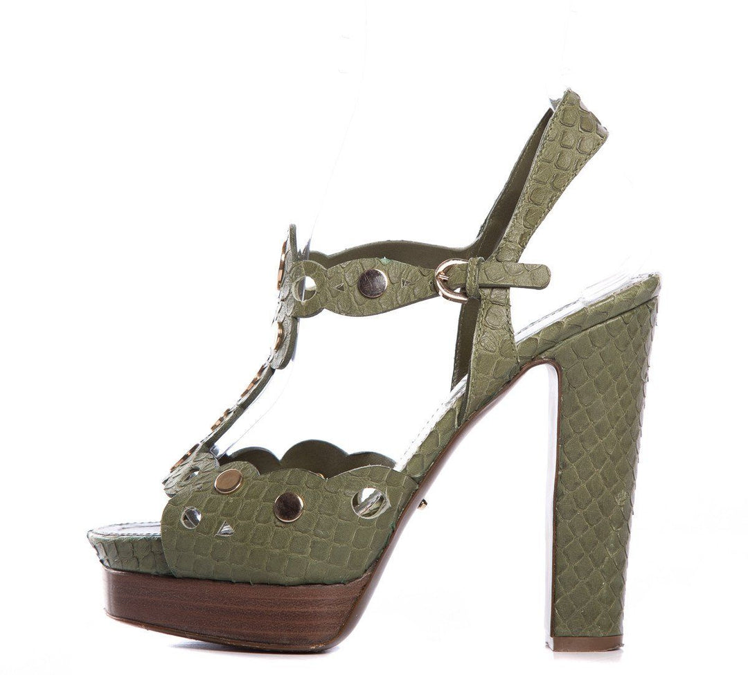 Sergio Rossi Green Snakeskin Sandals SZ 36