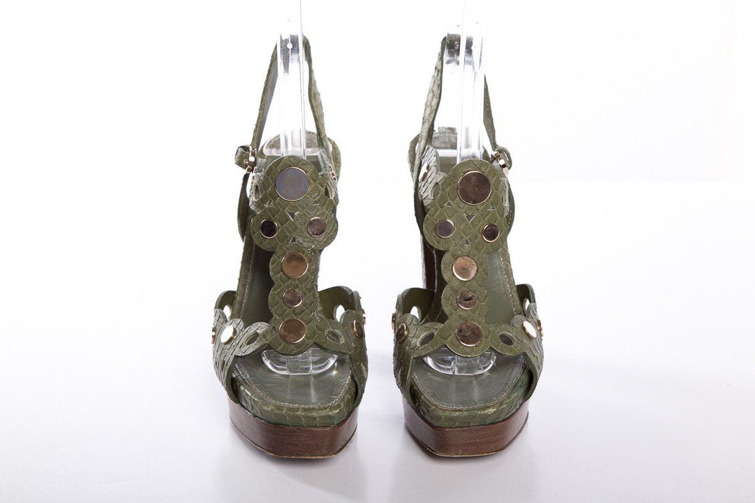 Sergio Rossi Green Snakeskin Sandals SZ 36