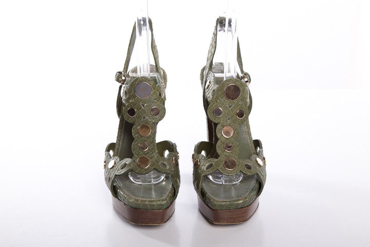 Sergio Rossi Green Snakeskin Sandals SZ 36