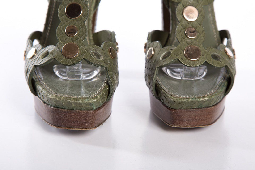 Sergio Rossi Green Snakeskin Sandals SZ 36