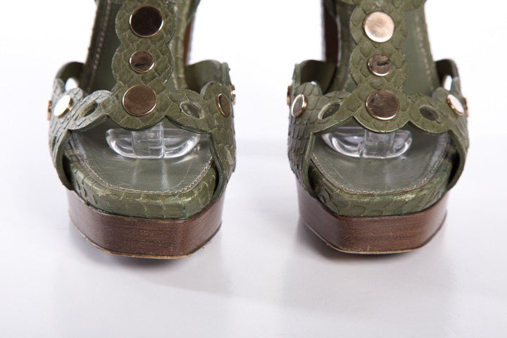 Sergio Rossi Green Snakeskin Sandals SZ 36