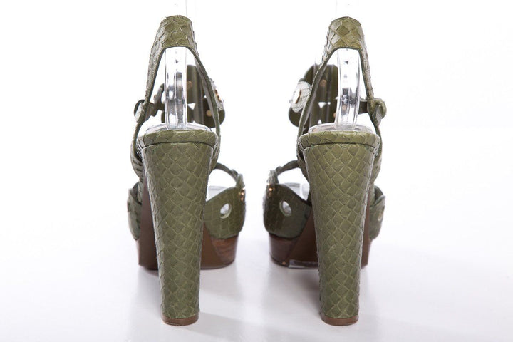 Sergio Rossi Green Snakeskin Sandals SZ 36