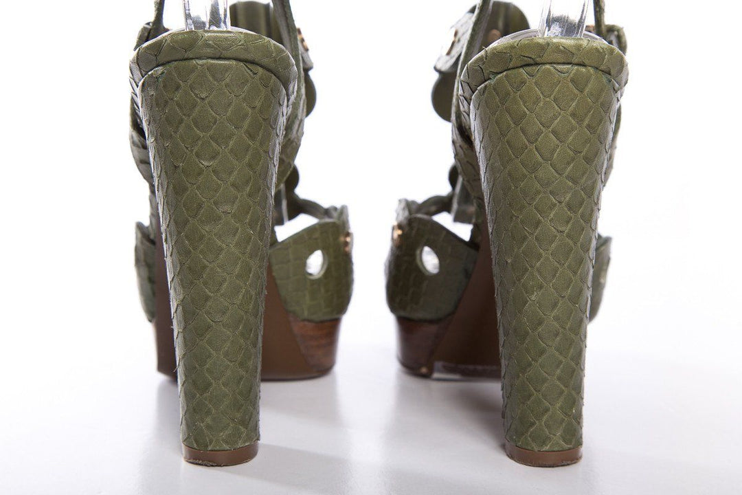 Sergio Rossi Green Snakeskin Sandals SZ 36