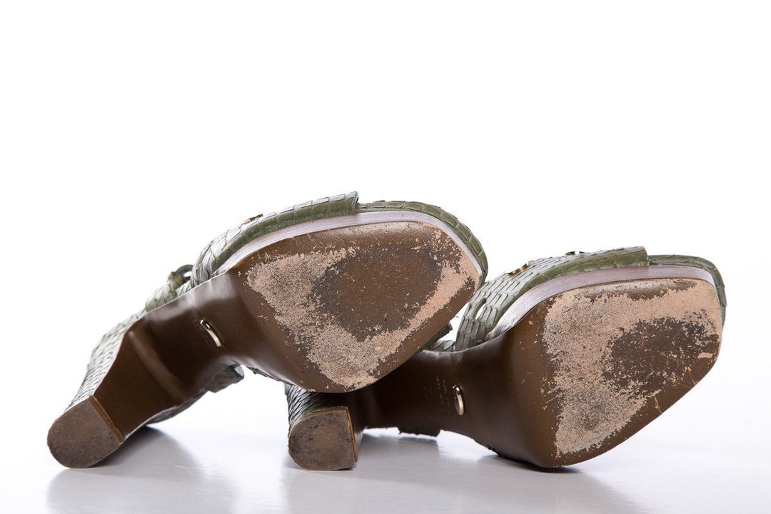 Sergio Rossi Green Snakeskin Sandals SZ 36