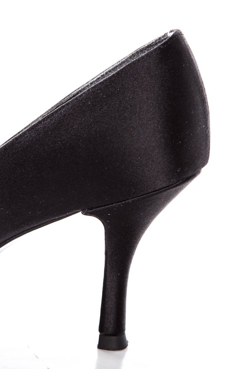 Stuart Weitzman Black Satin Peep Toe Heels SZ 7