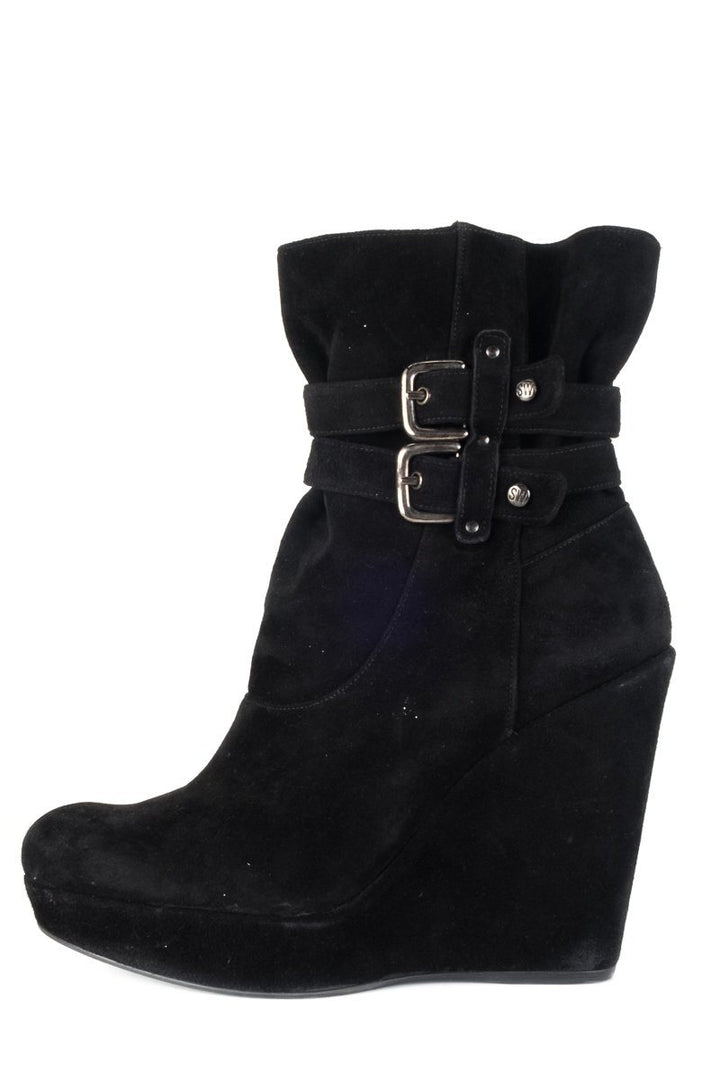 Stuart Weitzman Black Suede Round Toe Ankle Booties 9