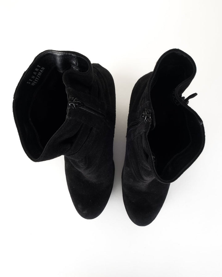 Stuart Weitzman Black Suede Round Toe Ankle Booties 9