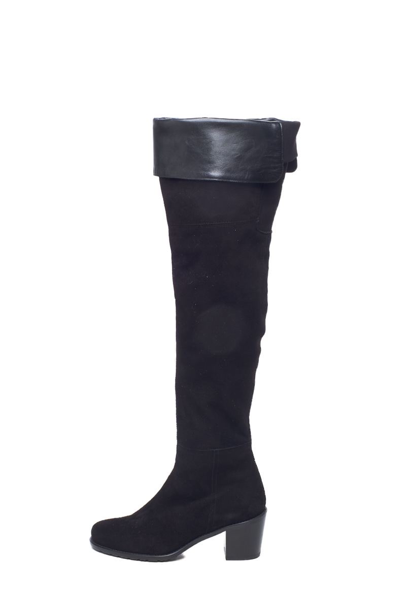 Stuart Weitzman Black Suede and Leather Trim Boots 5.5