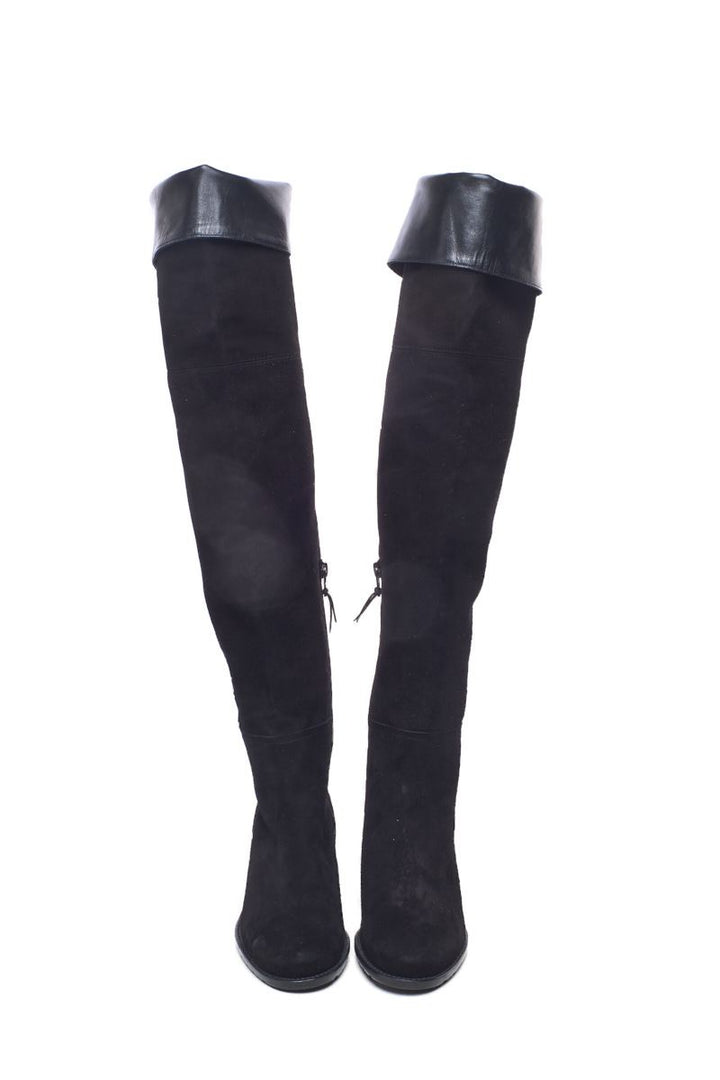 Stuart Weitzman Black Suede and Leather Trim Boots 5.5
