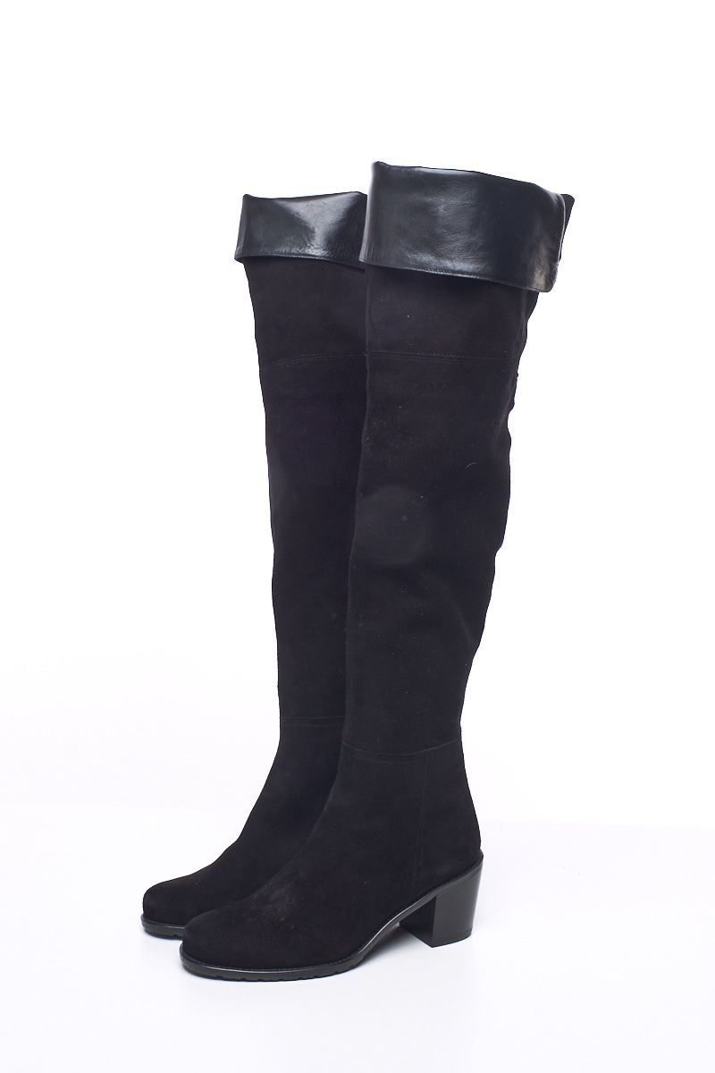 Stuart Weitzman Black Suede and Leather Trim Boots 5.5
