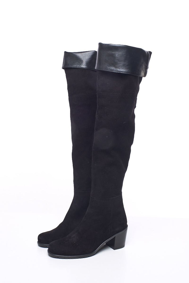 Stuart Weitzman Black Suede and Leather Trim Boots 5.5