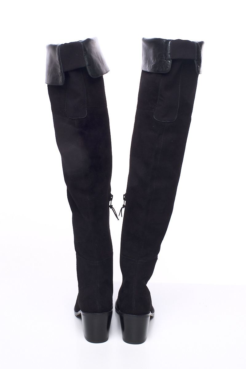 Stuart Weitzman Black Suede and Leather Trim Boots 5.5