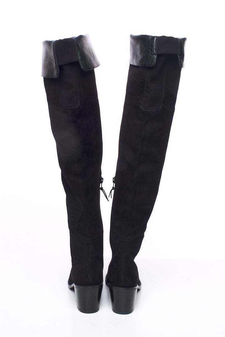 Stuart Weitzman Black Suede and Leather Trim Boots 5.5