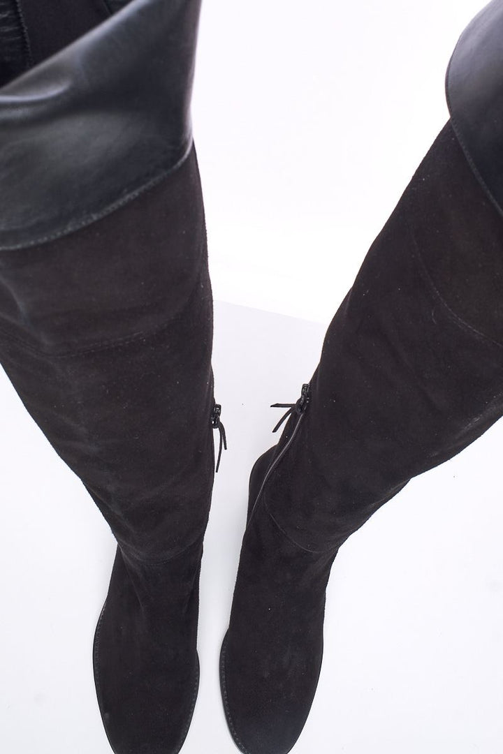 Stuart Weitzman Black Suede and Leather Trim Boots 5.5