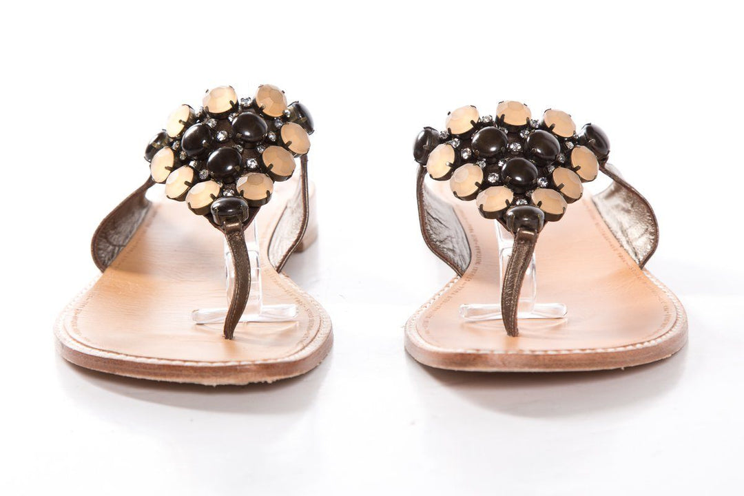 Stuart Weitzman Bronze Metallic Leather Slide Sandals SZ 11 Sale