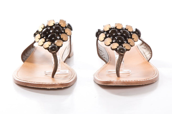 Stuart Weitzman Bronze Metallic Leather Slide Sandals SZ 11 Sale