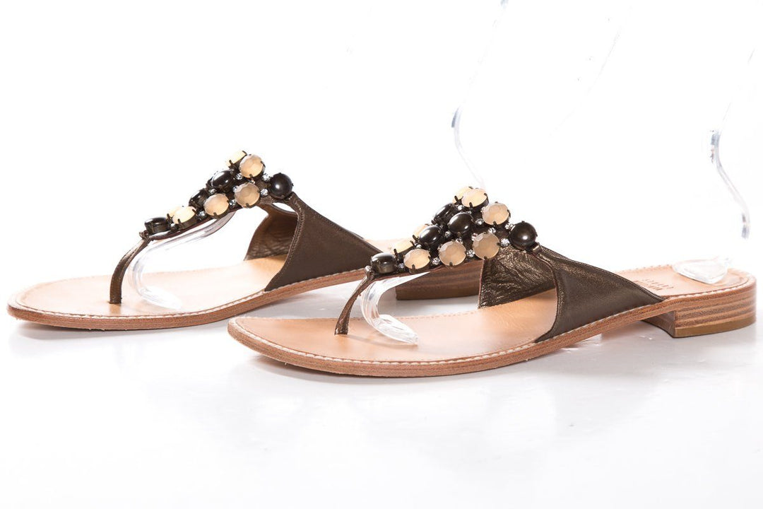 Stuart Weitzman Bronze Metallic Leather Slide Sandals SZ 11 Sale
