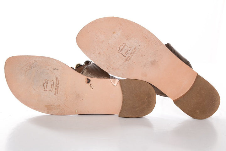 Stuart Weitzman Bronze Metallic Leather Slide Sandals SZ 11 Sale