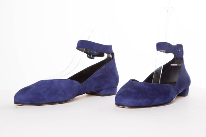 Stuart Weitzman Navy Suede Round-Toe Flats SZ 8.5 Sale