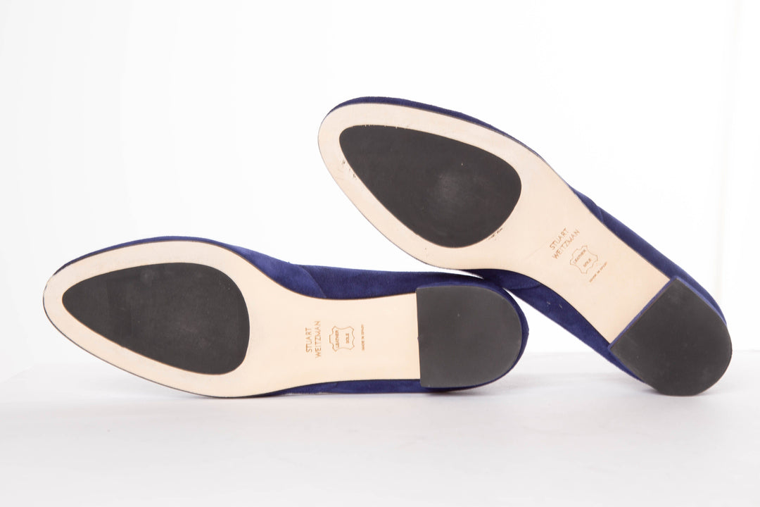 Stuart Weitzman Navy Suede Round-Toe Flats SZ 8.5 Sale