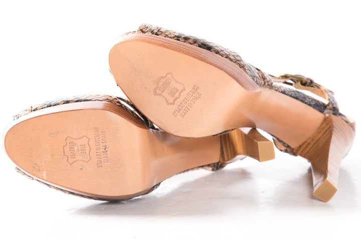 Stuart Weitzman Snake Embossed Platform Sandals SZ 8 Sale