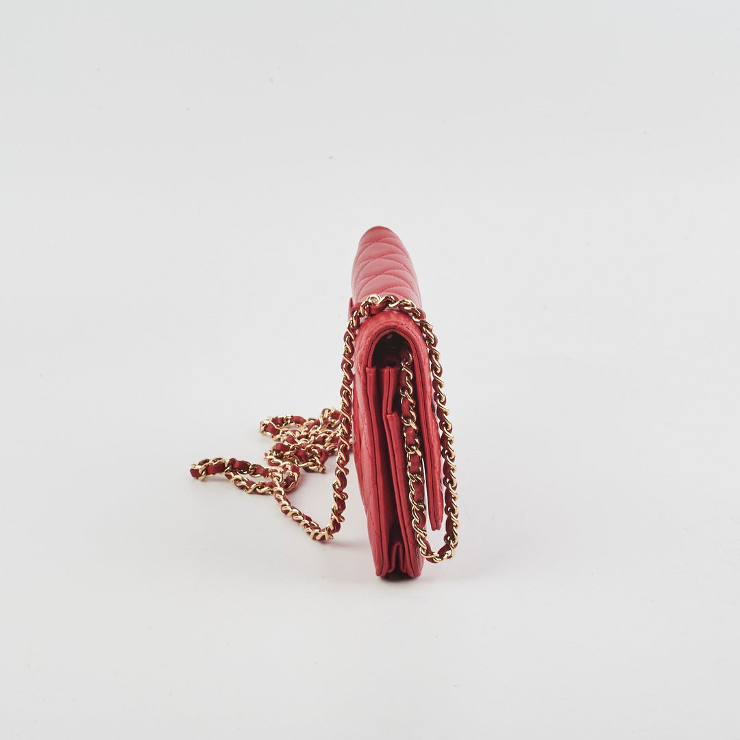 Top Quality Chanel Wallet On Chain WOC Lambskin Dark Pink
