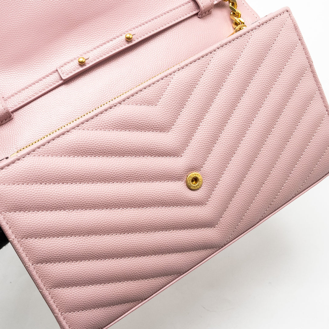 Saint Laurent / YSL Cassandre Matelasse Wallet on Chain Grained Calfskin PInk GHW