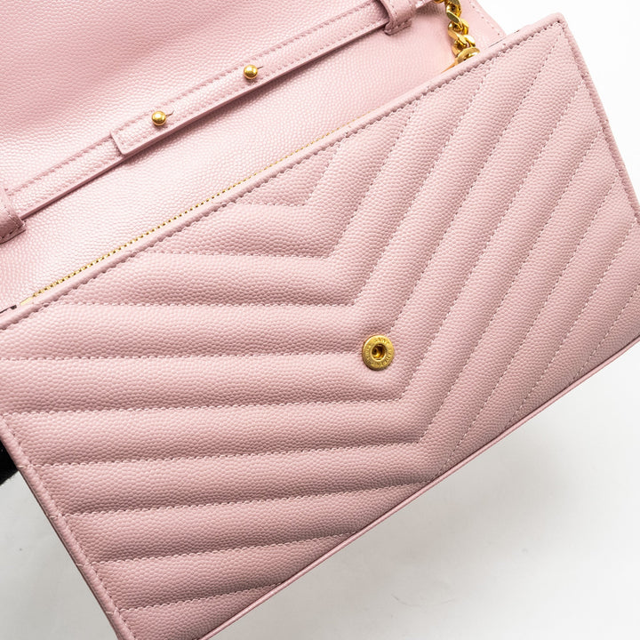 Saint Laurent / YSL Cassandre Matelasse Wallet on Chain Grained Calfskin PInk GHW