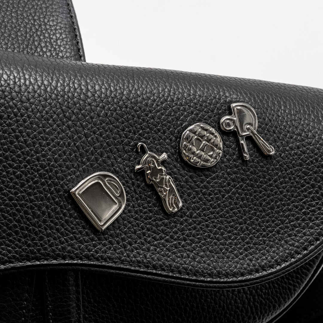 Top quality Dior Homme Charms Saddle Bag Calfskin Black