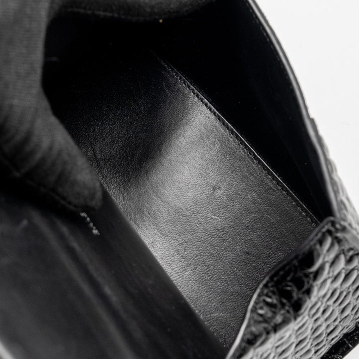 Top Quality Balenciaga XS Hourglass Croc-embossed Calfskin So Black