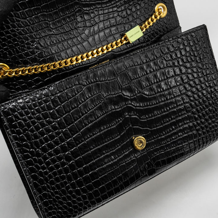 Saint Laurent/YSL Kate Tassel Bag Croc-Embossed Calfskin Black GHW
