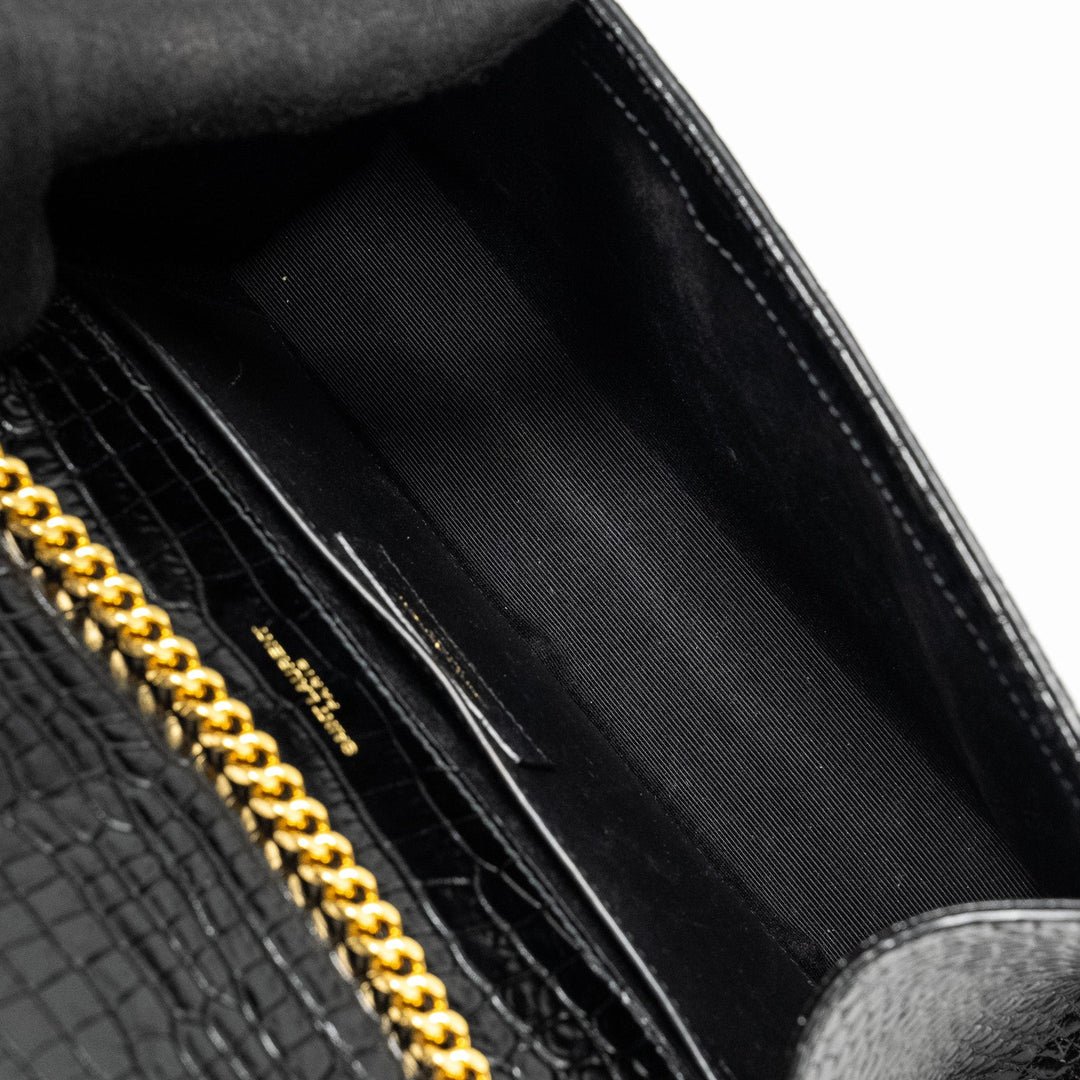 Saint Laurent/YSL Kate Tassel Bag Croc-Embossed Calfskin Black GHW