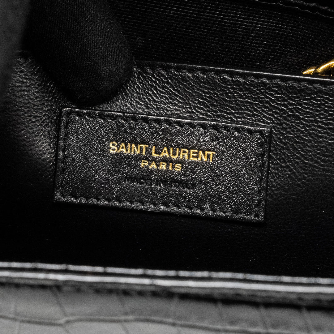 Saint Laurent/YSL Kate Tassel Bag Croc-Embossed Calfskin Black GHW