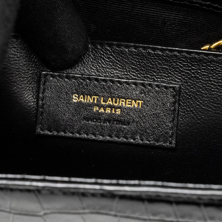 Saint Laurent/YSL Kate Tassel Bag Croc-Embossed Calfskin Black GHW