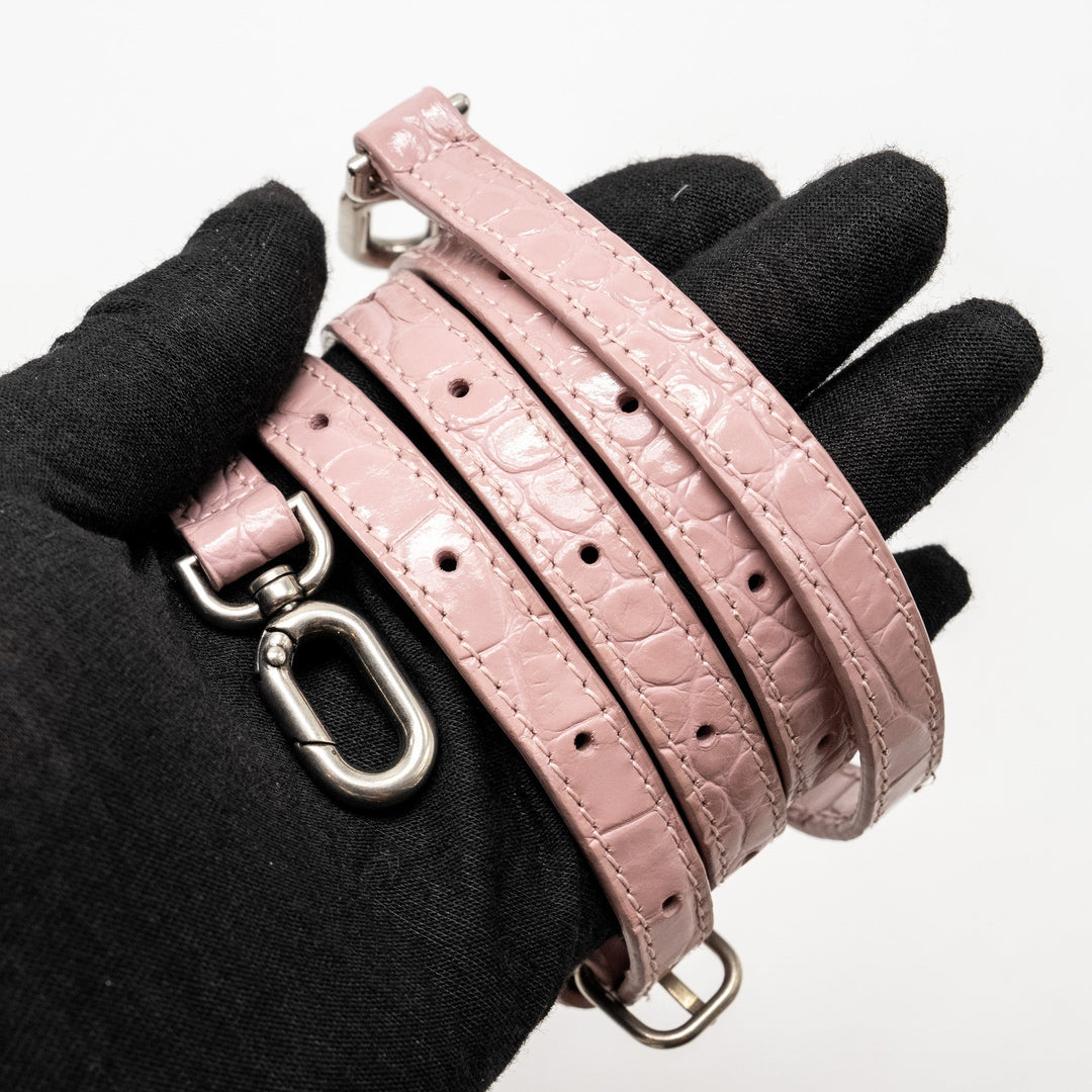 Top Quality Balenciaga Hourglass S Croc-Embossed Calfskin Pink SHW