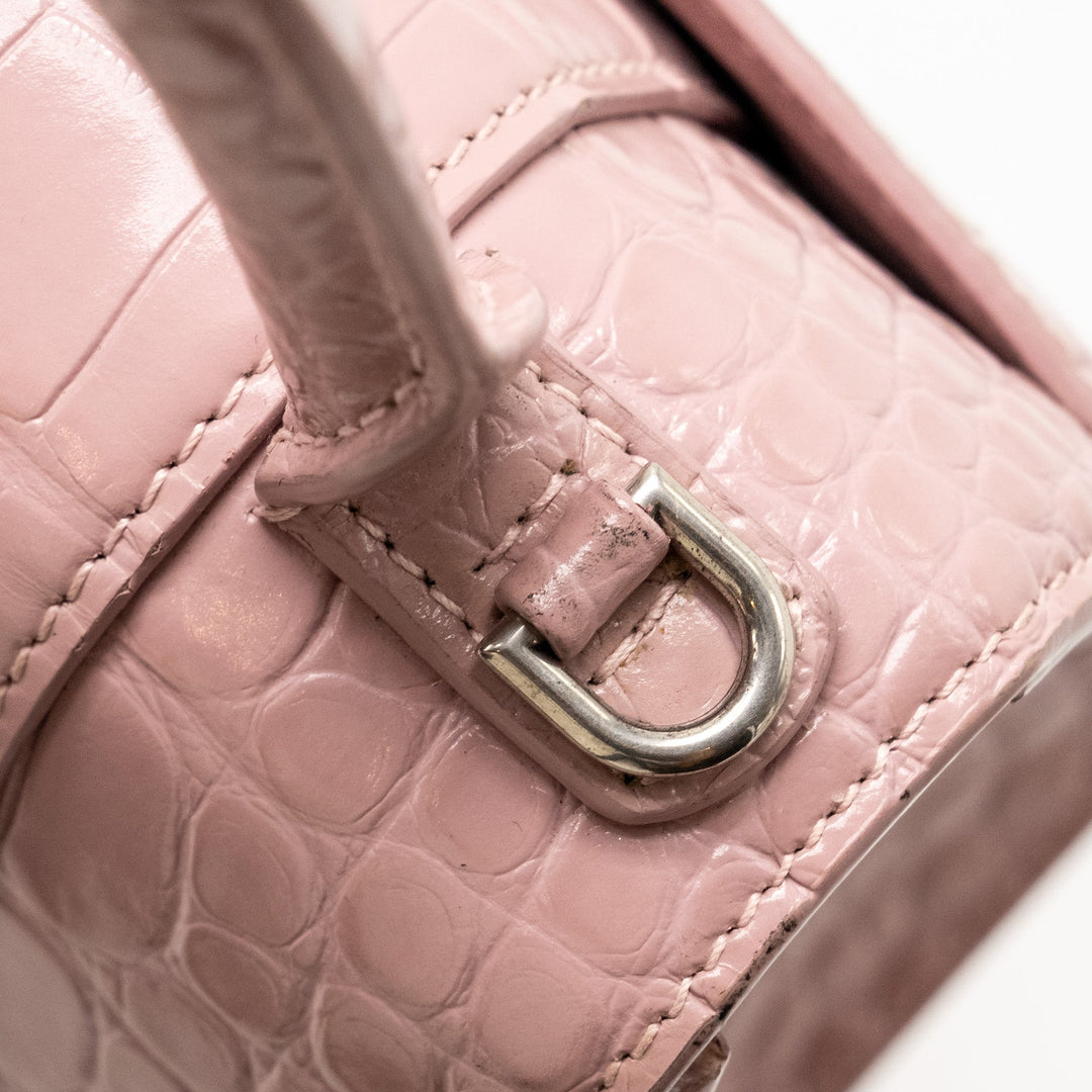 Top Quality Balenciaga Hourglass S Croc-Embossed Calfskin Pink SHW