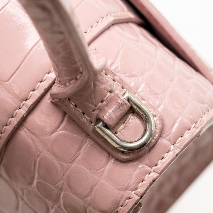 Top Quality Balenciaga Hourglass S Croc-Embossed Calfskin Pink SHW