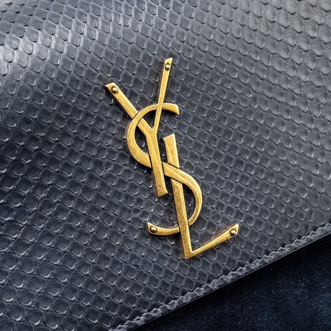 Saint Laurent /YSL Sunset Bag Python/Suede Navy GHW