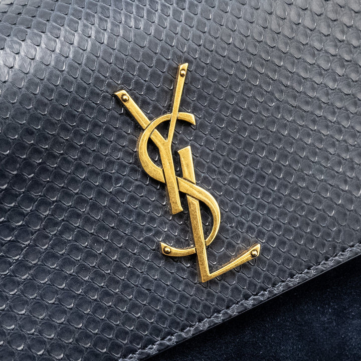 Saint Laurent /YSL Sunset Bag Python/Suede Navy GHW