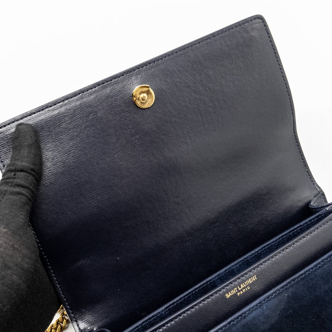Saint Laurent /YSL Sunset Bag Python/Suede Navy GHW