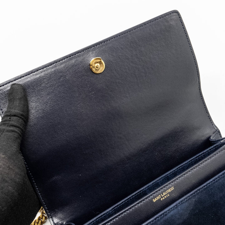 Saint Laurent /YSL Sunset Bag Python/Suede Navy GHW