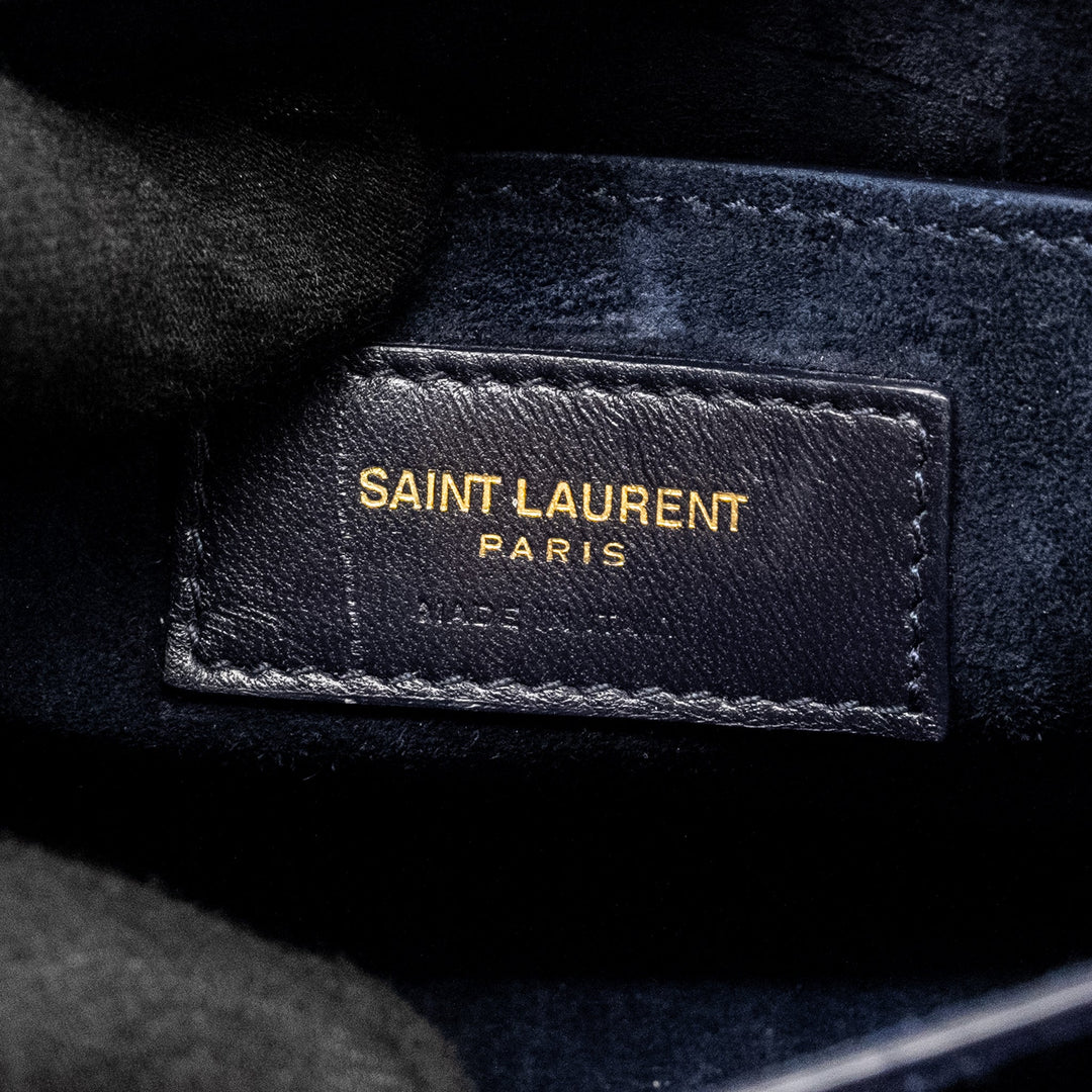 Saint Laurent /YSL Sunset Bag Python/Suede Navy GHW