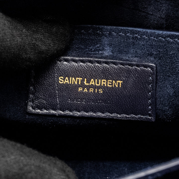 Saint Laurent /YSL Sunset Bag Python/Suede Navy GHW