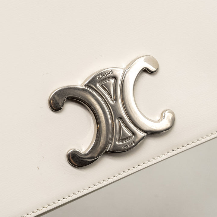 Celine Trapeze Triomphe Shoulder Bag Shiny Calfskin White