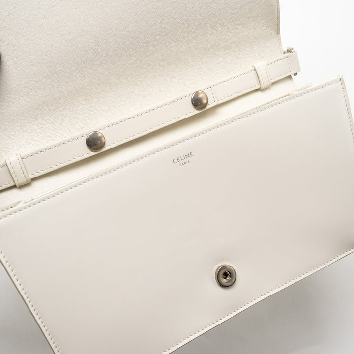 Celine Trapeze Triomphe Shoulder Bag Shiny Calfskin White