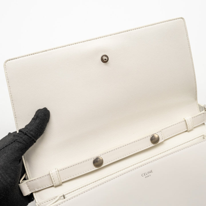 Celine Trapeze Triomphe Shoulder Bag Shiny Calfskin White